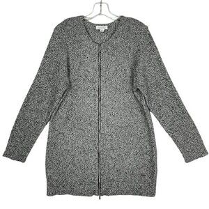 Calvin Klein Womens Zip Front Sweater Marled Knit Ragg Cardigan Size XL